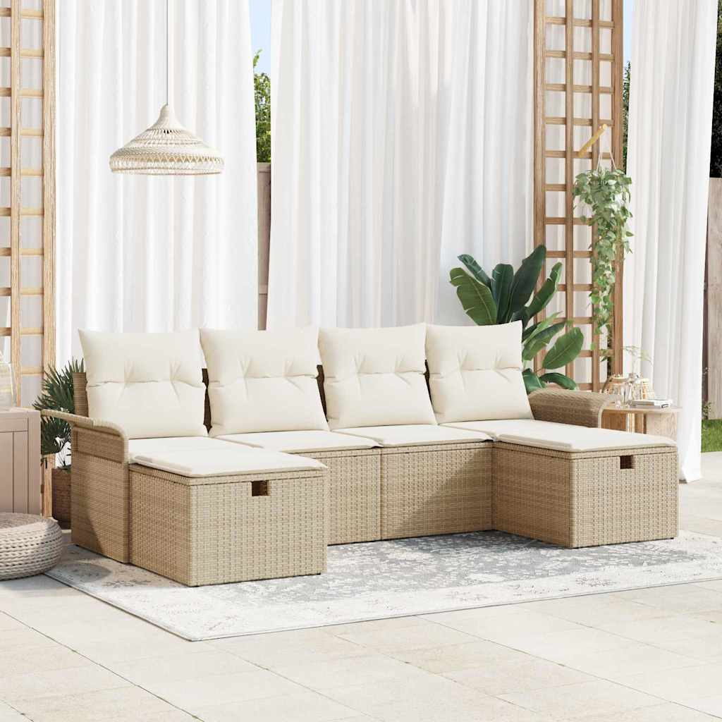 Garten-Sofa-Set mit Kissen mit Speicher 6 pcs Beige Poly Rattan